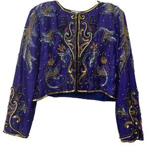 Vintage Marshall Jacket Cropped Sweater Sequin Embroidered Purple Size XL Silk